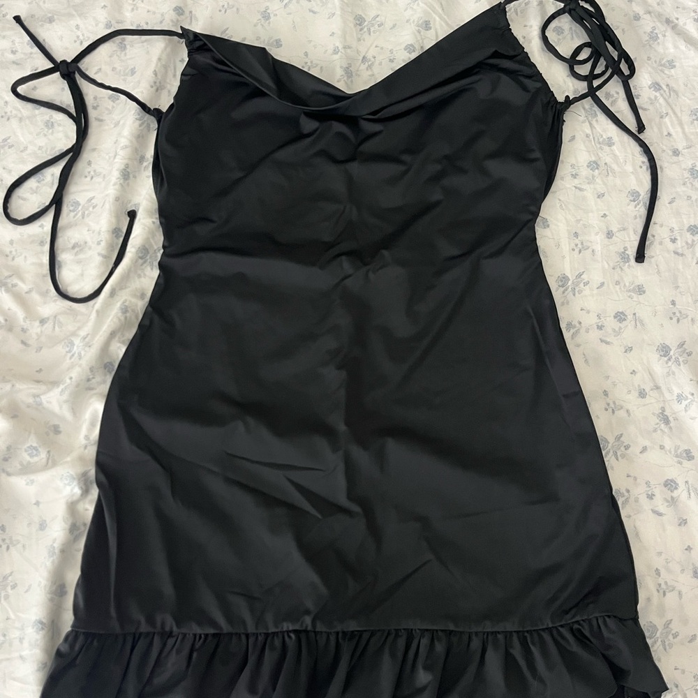 Forever 21 Black Ruffled Tie Front Cocktail Dress
